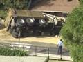 Flipped Dump Truck - Tow Wench Pulls It Upright Laguna Beach