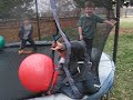 4 Boys FunFight with Exercise Balls on Trampoline