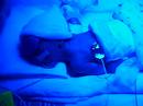 Aidan under the Bilirubin light four days after birth Bilirubin