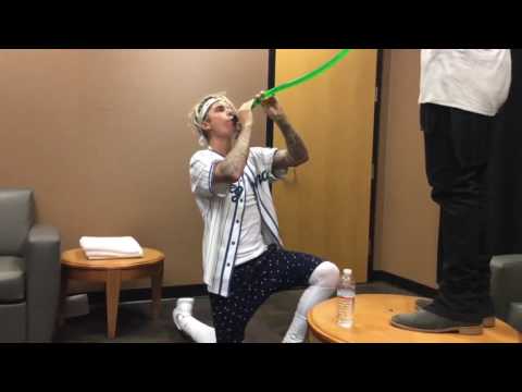 Justin Bieber First Beer Bong This is for Post Malone backstage at Purpose Tour 2017