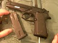 part 1 of 3:
nutnfancys look at an in-service beretta m9 service pistol. the m9 was one of the designs that helped change the world looks at semi-automatic pistols due to its reliability and demonstrated durability.  it has amassed a generally excellent track record in service with the military but does have some drawbacks.  i contend its overly large for the 9mm loading even when compared against other full size pistols, its entirely too heavy, has more complexity, and can be less reliable than the glock and sig designs (from my own experience which is irrefutablesaw it with my own eyesyours may vary).  however it has a decent traditional sa/da trigger, good accuracy, tough weather-resistant bruniton finish, and good firepower. the open slide was a modification designed to help reliability but its overrated in purpose and other closed-slide designs have proven extremely reliable in equally dirty conditions.  nowadays the beretta is a dated design that has been surpassed by lots of other handguns in the categories listed.                        nutnfancy likeability scale: 5 out of 10