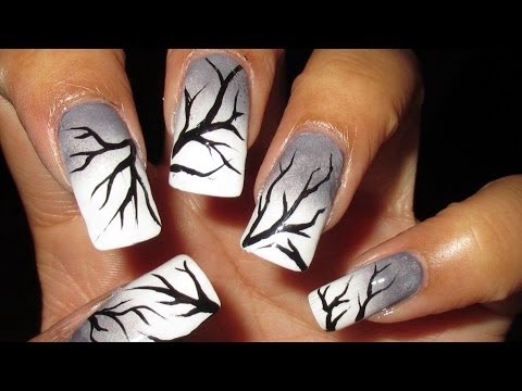 Winter Tree Branches Nail Art Tutorial