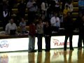 the trio (bryan sanders, brooke bryant, and robin allen) of voices of lee sing the national anthem at a lee university basketball game. amazing talent!