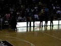 the trio (bryan sanders, brooke bryant, and robin allen) of voices of lee sing the national anthem at a lee university basketball game. amazing talent!