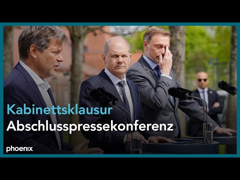 Klausur des Bundeskabinetts in Meseberg: Abschlusspressekonferenz mit Bundeskanzler Scholz, Habeck und Lindner