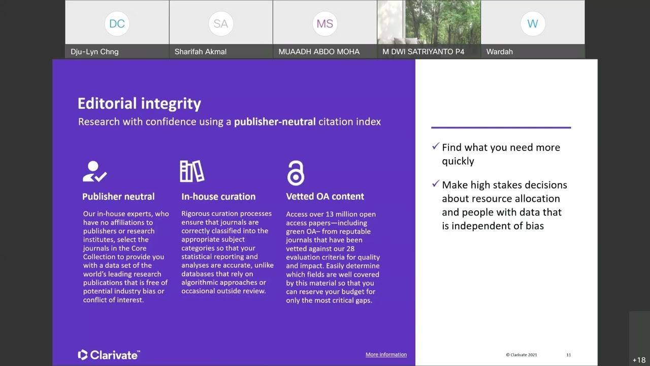 Library Outreach FSSM&FTKKI : Web of Science Mrs  Dju Lyn, Clarivate
