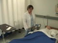 Demonstration of application of a condom catheter.