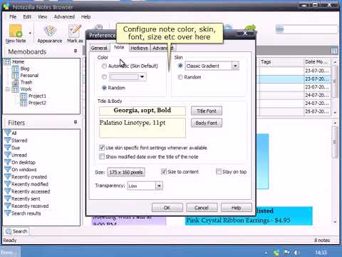 Notezilla settings