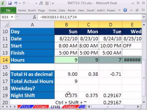 how to calculate hours in excel