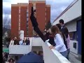 Cheerleader jumping from a house
