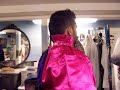 Francisco Medavog his latest creation: Pink & Purple Satin Cape with Chain and rhinestones closure.