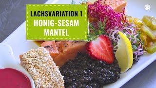 Gebratener Lachs mit Honig-Sesam-Mantel