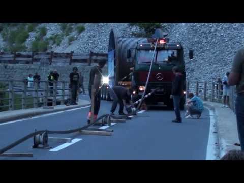 Convoi exceptionnel Wipfli-Garaventa/Route d'Anniviers Rembobinage du câble
