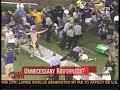 After East Carolina upset the West Virginia Mountaineers, thousands of fans rushed the field. Although one could argue this practice is not very bright and may be unlawful, some of the police acted very inappropriately by assaulting some of the fans. In this video, two fans are tackled and cuffed. One is lifted off his feet and thrown down. Interestingly, most of the police are letting it go. Maybe the right thing to do to prevent injuries. Although we can't tell from this video, it makes ...