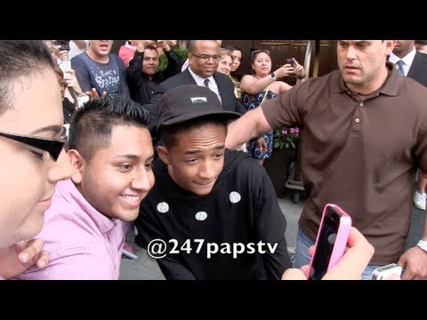 nyc - Will Smith and son Jaden Smith leaving there SOHO Hotel , they came out and signed autographs and took pictures with fans before going into there SUV .