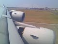 Singapore Airlines Airbus 340-500 lands JKT reverse thrust Singapore Airlines Airbus 340-500 lands JKT reverse thrust