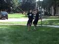 Ben Helland and Ryan Fitzgerald practicing a sword fight