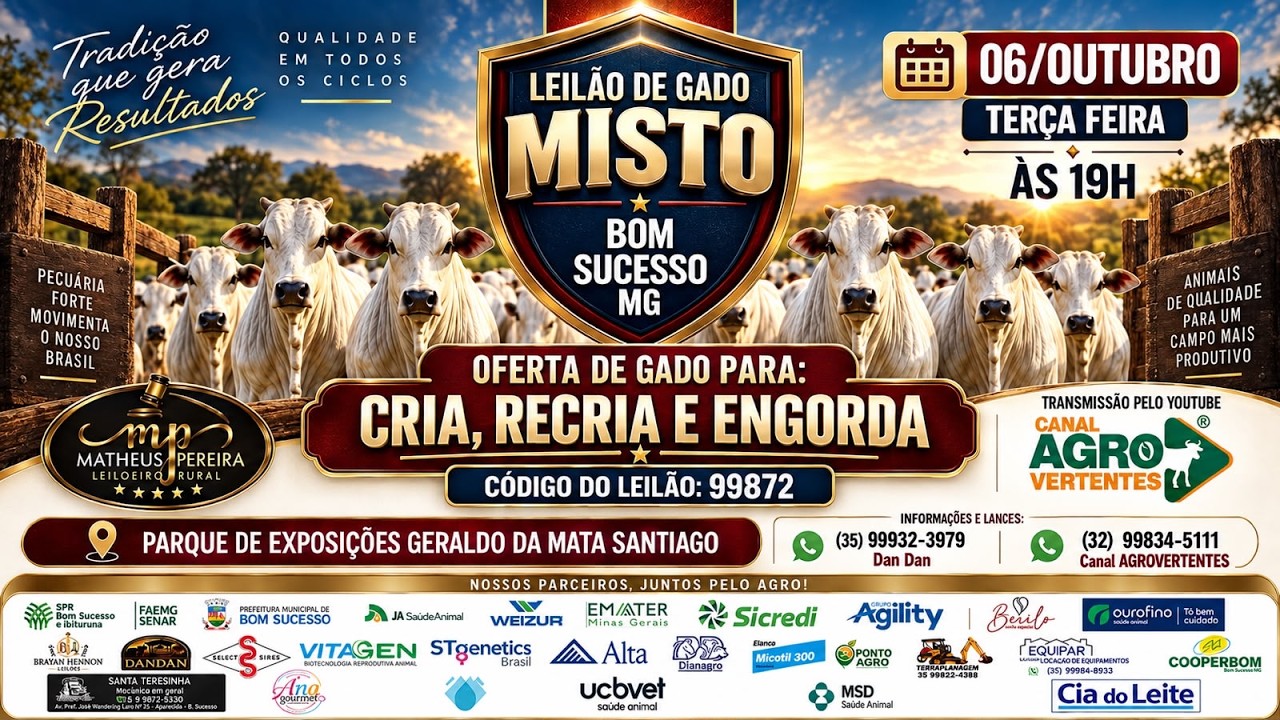 LEILÃO MISTO SINDICATO RURAL DE BOM SUCESSO E IBITURUNA/MG - 06/10/2026