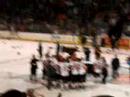 the omaha lancers captain chris hepp takes the ushl championship trophy (clark cup) around the rink before passing it on to a teammate.