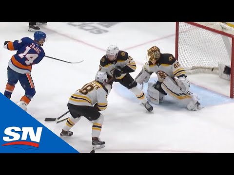 Travis Zajac Cleans Up A Mess In Front Of Tuukka Rask For Islanders Goal