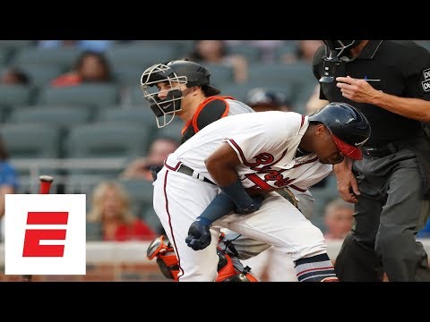 Braves, Marlins react to Ronald Acuna Jr. being hit by pitch | ESPN