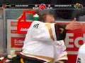 J.S. Giguere reacts after getting yanked