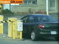 Stupid girl drives into  pole 3 times!