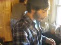 Vin eats a raw egg for the Lacey Scavenger Hunt.