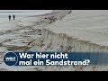 SAND WEG: Sturmfluten von Sturm Sabine haben den Sand einfach weggespült 
