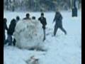 5ft Snowball rolls down hill into canal. London E1