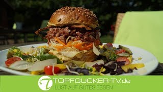 Spreewald - Burger | Eisbeinfleisch | Senfsauce | Weißkrautsalat | Pulled Pork Burger | Rezeptempfehlung Topfgucker-TV