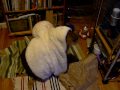 Dobby and his white rabbit rug