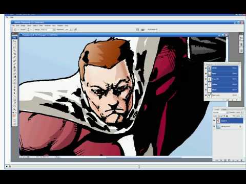 Detailed coloring comics in Adobe Photoshop tutorial, Part 4 shading using the burn tool