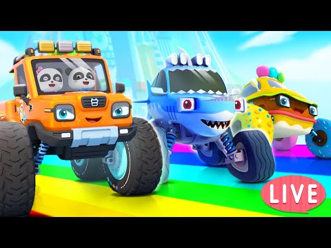Police Car, Fire Truck, Ambulance | Five Little Monster Trucks | Kids Songs | BabyBus