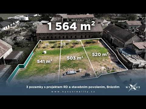 Video Prodej tří stavebních pozemků se stavebním povolením na rodinné domy - 1564 m2, Brázdim u Prahy