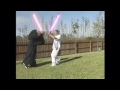 To everyone tht liked this vedeo. this was my first movie i ever made, back in Fall of 06, since then i have aquired a hd camera,lighting, a film crew and many skills. this lightsaber movie i made as my first, i shot in one day for a music video for a college project due the next day. the movie we are currently working on atm, has taken us 3 months, off an on, inbetween jobs and school, we someitmes spend a whole day, on choreography of a sequence of intence moves with alightsaber. the movie starts off with 2 people, then 3people then 4 people. there is literatly every type of force power involved, force jumps lightning, flips and many acrobatics. so far we have 10minutes of pure fighting, and still rising. its hardcore. keep your eyes open for it. you will love it if u love the first poorlightsaber movie i did. tht was only amess around, the next one is the real deal, like ryan vs dorkman.