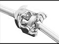 The Thompson constant velocity coupling is the worlds first and only constant velocity joint with no load bearing sliding surfaces. Unlike other CV joints (constant velocity joints), this one does not have any load bearing - sliding surfaces, instead it uses a unique arrangement of roller bearing hinges. The roller bearings create a fluid movement with reduced friction, which translates to less wear and tear and greater efficiency. The joint has a unique centring device made up of a spherical 4-bar linkage that centres and orientates the hinge joint. The joint is able to cope with greater loads, making it suitable for heavy-duty applications such as helicopter rotor heads, rear wheel and front wheel drive systems and many other types of machinery. The animation is of the coupling running at a 15° Angle. Animation created with Solid Edge 3D CAD software, by Trang Imagineering Australia.