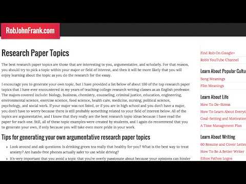 topics - 100 top research paper topics and a tutorial on how to write good research topics of your own and choosing a research paper topic -- http://robjohnfrank.com/...