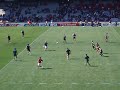 Just after their 2007 World cup match, NZ Rugby team and Portuguese Rugby  played a friendly soccer match on the pitch..most of the people had left..so I guess not many people know about this