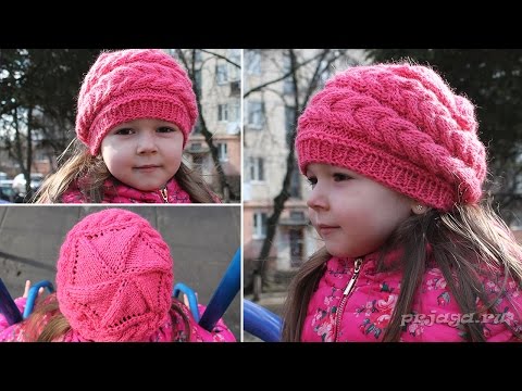 Детский берет спицами с объёмным цветком, видео Детский берет спицами с объёмным цветком, видео