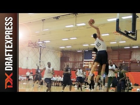 Basketball - A thunderous dunk by Aaron Gordon at USA Basketball U19 World Championship Training Camp. Pass by Jahlil Okafor.