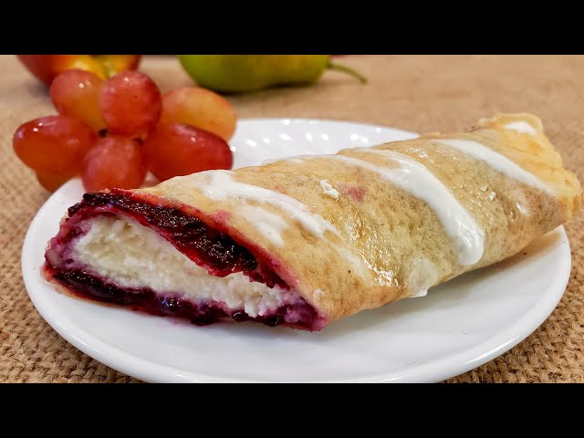 Рецепт: Пирожное - блинчики с джемом и творогом