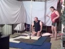 While I was working my way through REdke71's basic pole moves encyclopedia--watching the corkscrew over and over, but not being able to duplicate it successfully--and very frustrated, a video response popped up from Fleurthefrenchcat. She had seen Johannah helping me practice inverts against the wall and posted a helpful tutorial. Johannah was sitting right next to me--so I had my spotter! We took a detour from the pole-o-pedia to try yet another way of getting upside down. I'm behind on posting other stuff. I was very disatisfied with my corkscrew practice video footage. I did find a tutorial from TaraKarina with a slightly different take on the move than Karol's version. Tara's version seems to involve a little more set-up on the ground--with a bit of hip-snap to get you going. Karol's is a little more aerial in nature--which nicely reflects her ability to get high up on the pole. I have no height on my basement pole, so maybe for just this one move I will stray from the pol-o-pedia and see what happens. I'm beginning to see that body type and pole conditions--even the weather, along with skill, afffect how individual dancers set up a given move...Anyway, the last two practices of the cokscrew were crap. I got mad and deleted about 14 minutes of video because I looked like a drunk gummy worm twisting around the pole. I just can't make the move look right!There's also about 3-5 minutes of 
