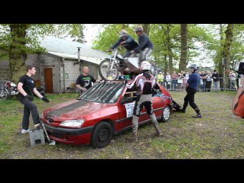 The gentle art of trials riding doesn't generally include climbing over a car but...