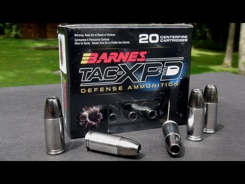 TAC - Review and test of the Barnes 9mm 115 gr TAC-XPD copper hollowpoint for self-defense. I'm using the SIM-TEST block (plus 4 layers of denim), and shooting a G...