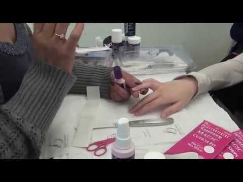 silk wrap - First clean the nail by wiping with a gauze and non-acetone nail plate cleaner, then file the nail and remove the shine off the nail with nail buffer. Next, ...