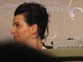 in press conference with abbas kiarostami, may 2010, juliette binoche cries when a journalist tells her that jafar panahi has begun a hunger strike.