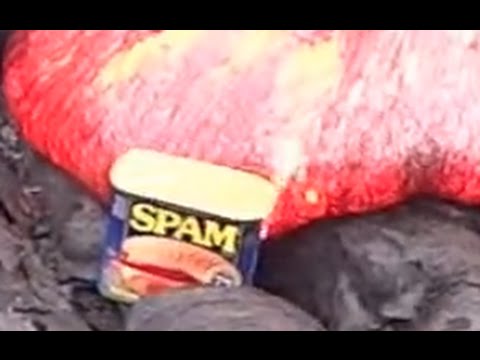 LAVA VS. CAN OF SPAM - Hawaii Kilauea Pahoa Lava Flow