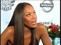 naomi campbell giving an interview in english and on the runway during the ispo in munich, germany.