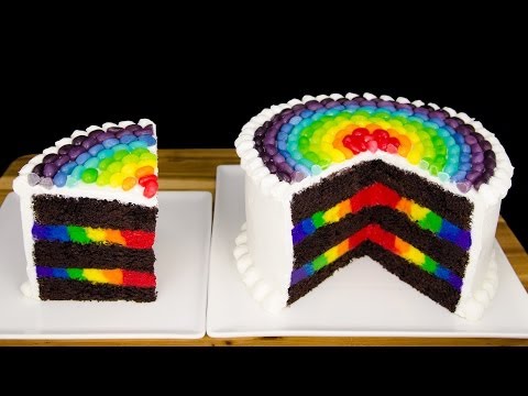 Inside Out Rainbow Cake with Rainbow Jelly Beans from Cookies Cupcakes and Cardio
